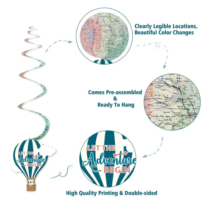 Yaaaaasss! 30CT Travel Themed Hanging Swirl Decorations Adventure Awaits Bon Voyage Farewell Retirement Themed Party Around The World Wedding Shower Party Ceiling Spiral Door Whirls Streamers Supplies - Image 4